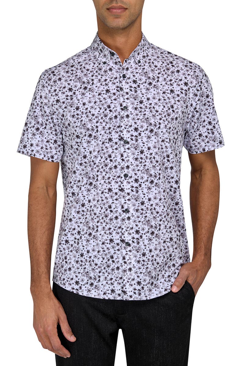 Brooklyn Brigade Abstract Floral Performance Shirt, Main, color, White/ Black