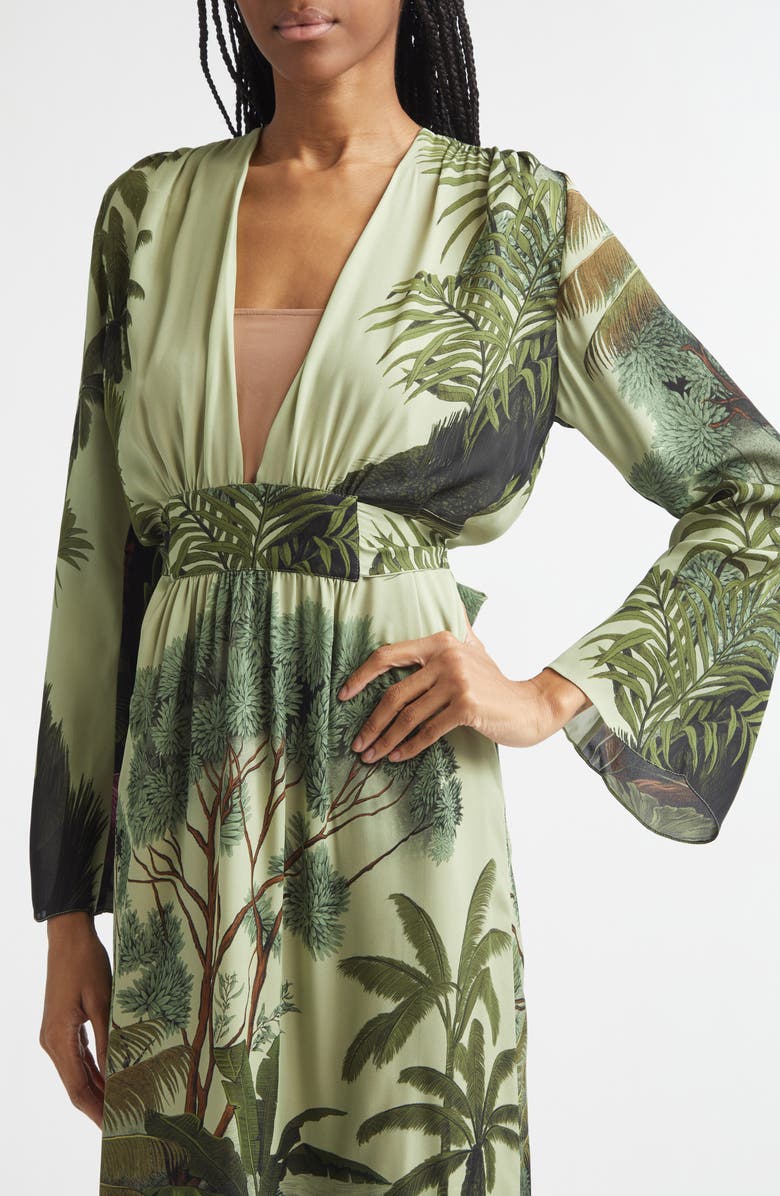 Johanna Ortiz Rodeo Rhythms Long Sleeve Silk Maxi Dress, Alternate, color, Green