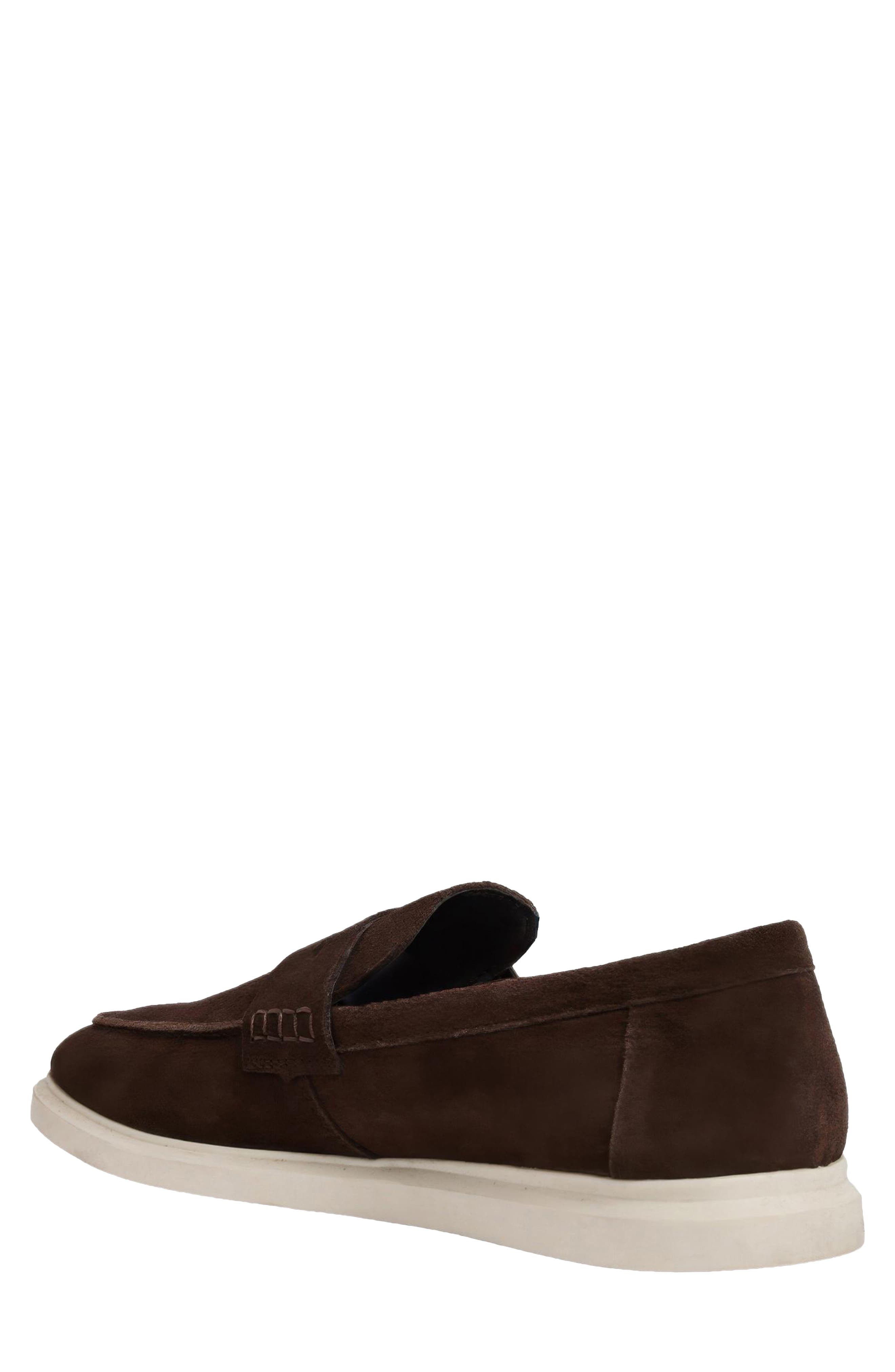Ricardo Leather Penny Loafer, Alternate, color, DARK BROWN SUEDE