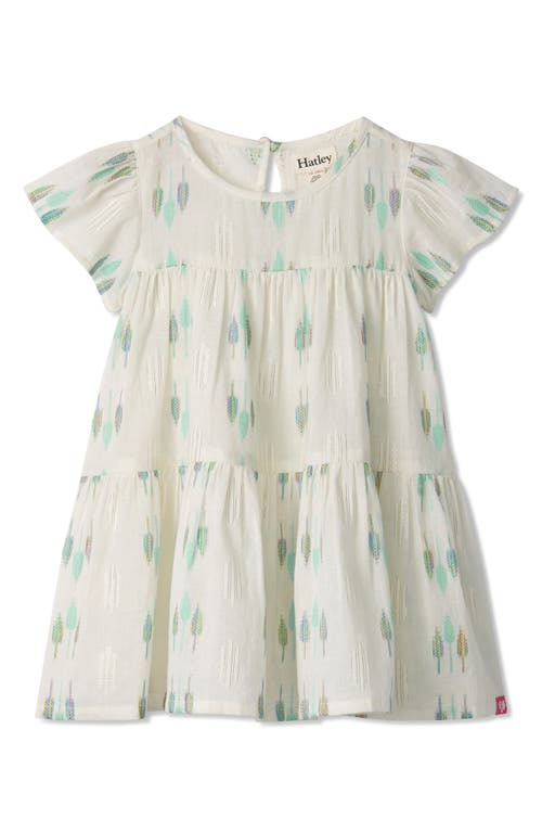 Shop Hatley Ikat Feather Print Cotton Tiered Dress In Cream