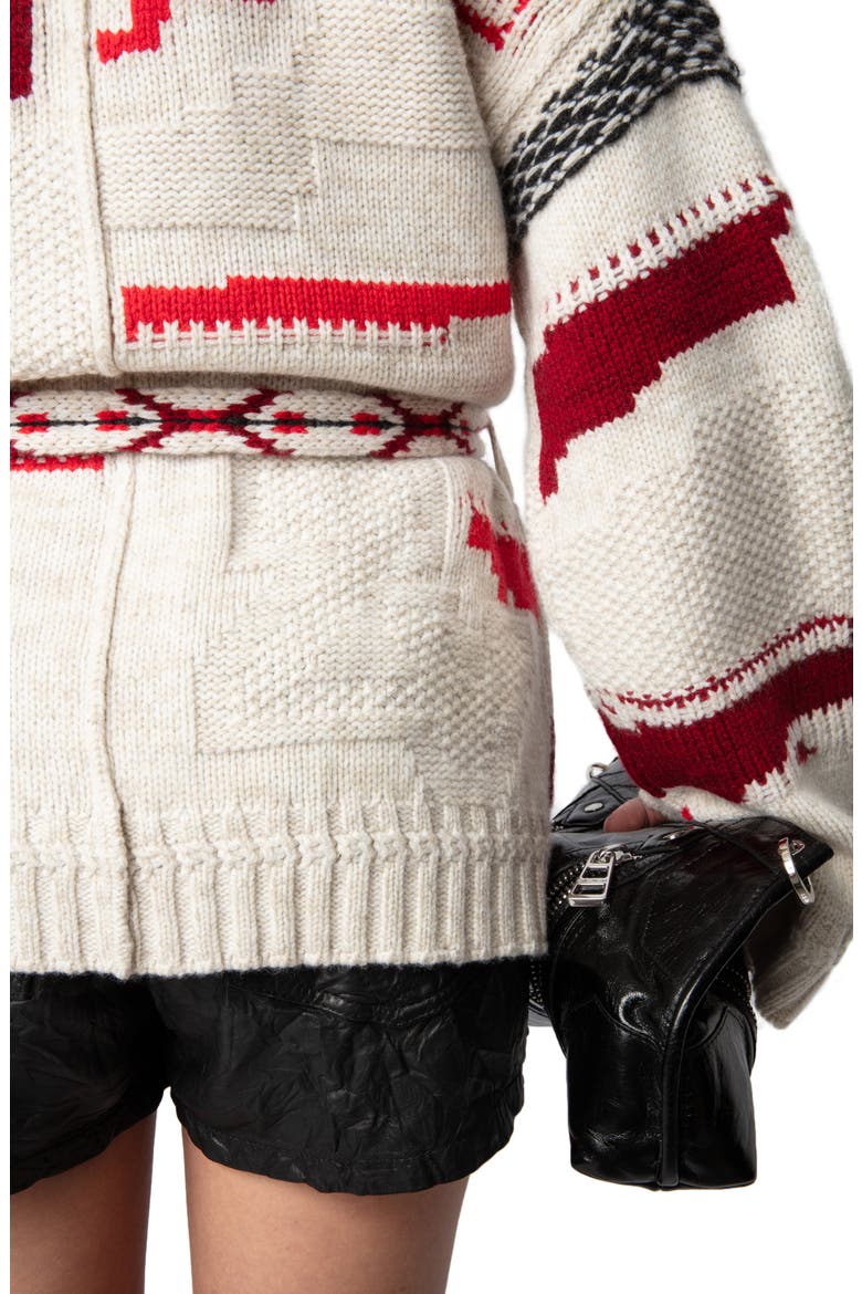 Stripe Tie Belt Wool & Cashmere Cardigan, Alternate, color, OATMEAL