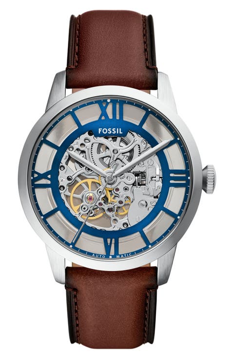 Townsman Automatic Leather Strap Watch, 44mm