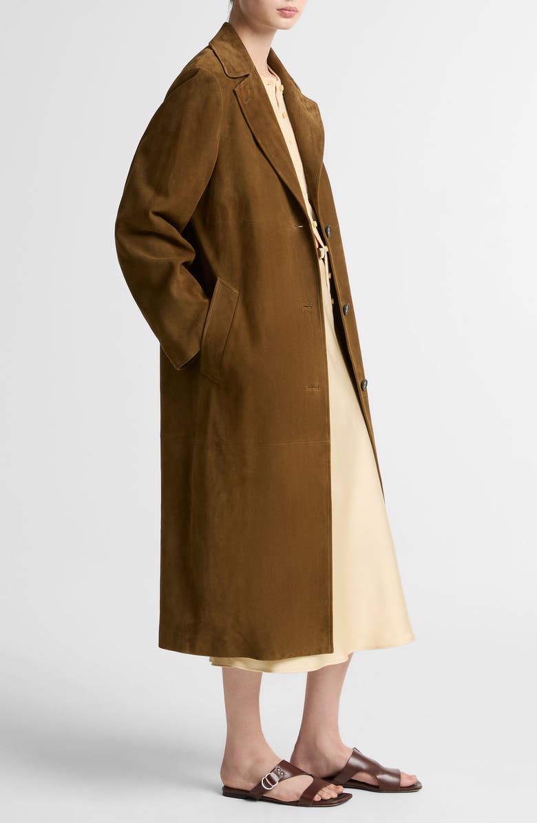 Vince Long Suede Coat, Alternate, color, Wood Moss