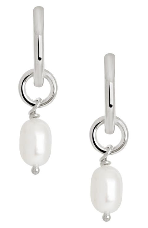 Freshwater Pearl Drop Huggie Hoop Earrings