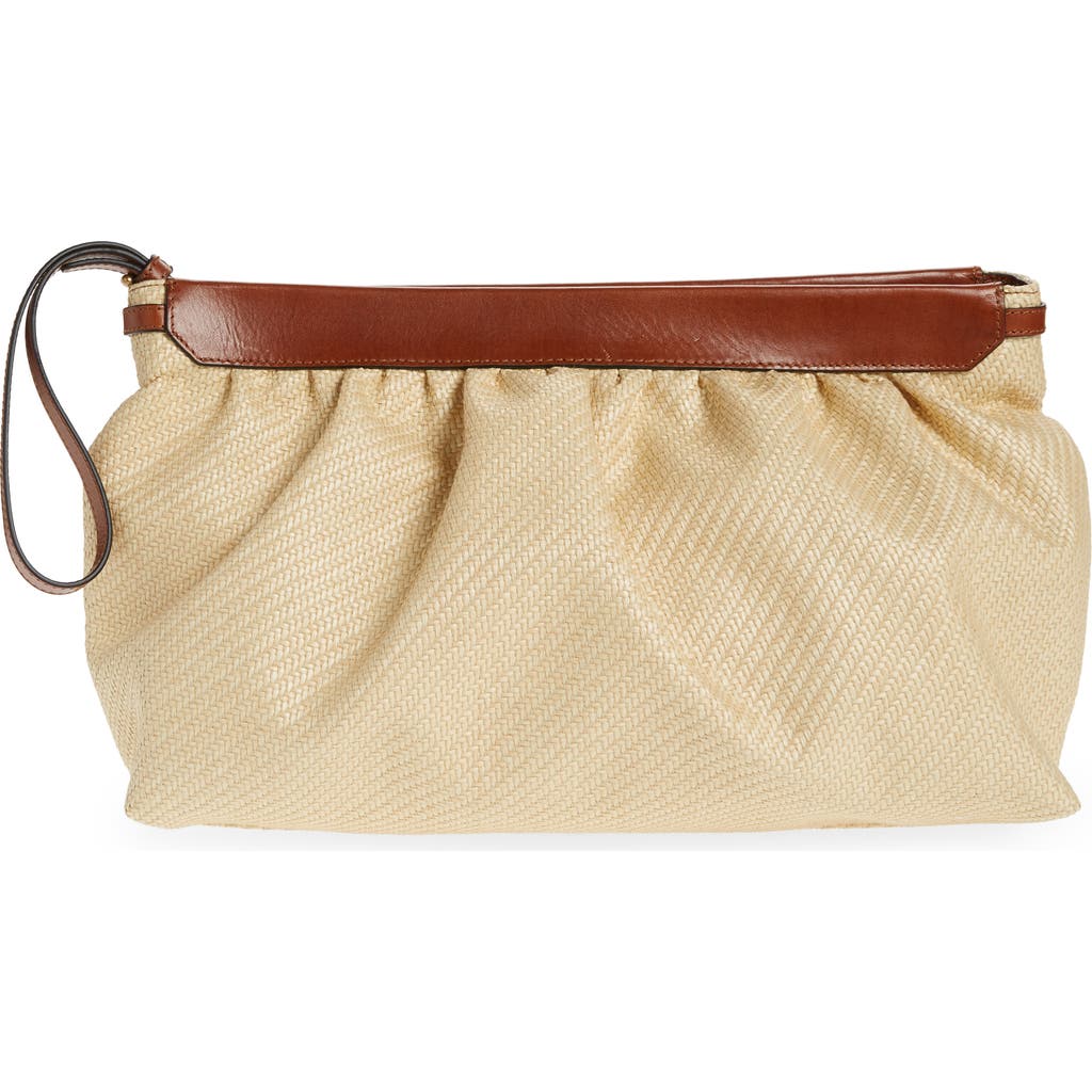 Isabel Marant Luz Leather-trimmed Raffia Clutch In Brown