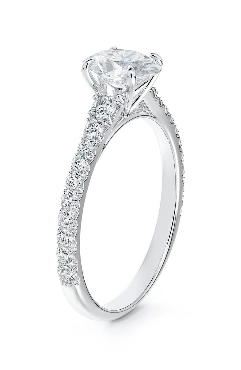De Beers Forevermark Icon<sup>™</sup> Setting Oval Diamond Engagement Ring with Diamond Band, Main, color,