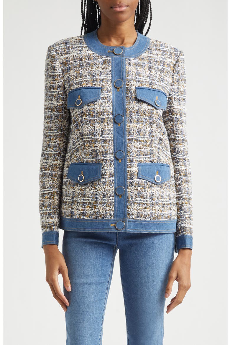 Ainslee Tweed & Denim Jacket, Main, color, NAVY MULTI