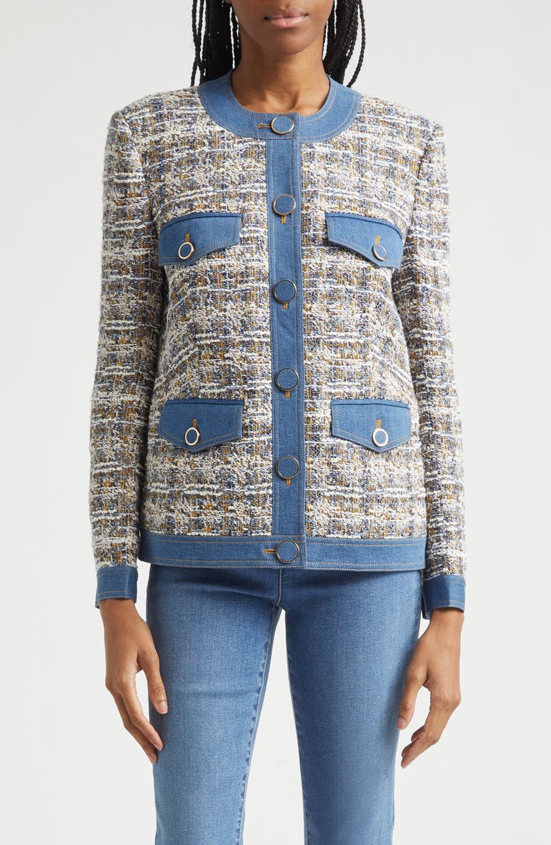 Veronica Beard Ainslee Tweed & Denim Jacket, Main, color, Navy Multi