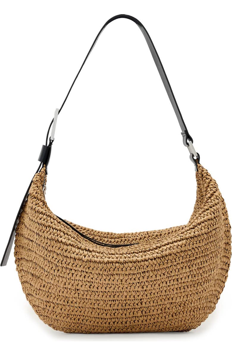 AllSaints Luna Woven Straw Shoulder Bag, Main, color, Biscuit Brown