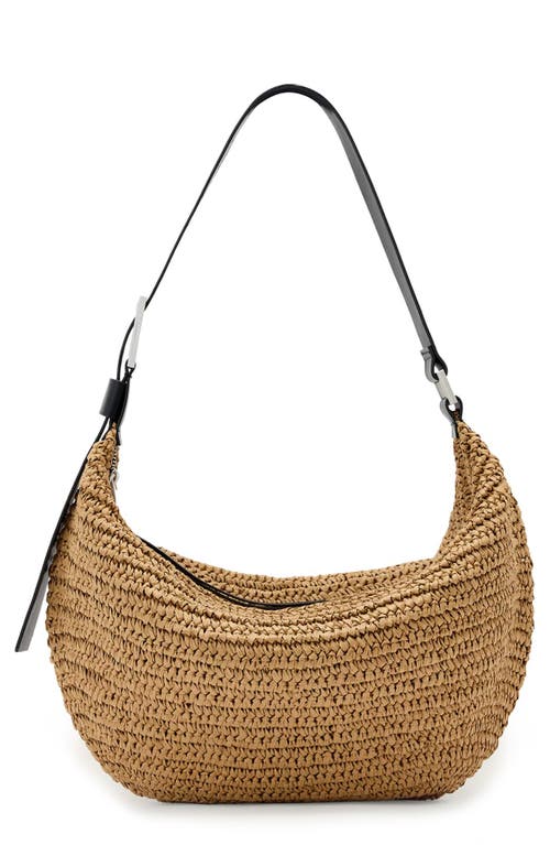 AllSaints Luna Woven Straw Shoulder Bag in Biscuit Brown at Nordstrom