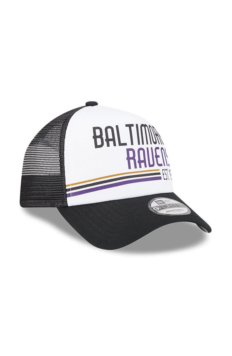 New Era Men's New Era White/Black Baltimore Ravens Stacked A-Frame Trucker 9FORTY Adjustable Hat, Alternate, color,