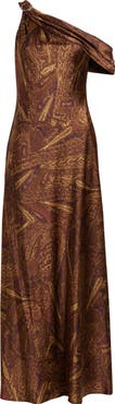 Lauren Ralph Lauren Print One-Shoulder Gown