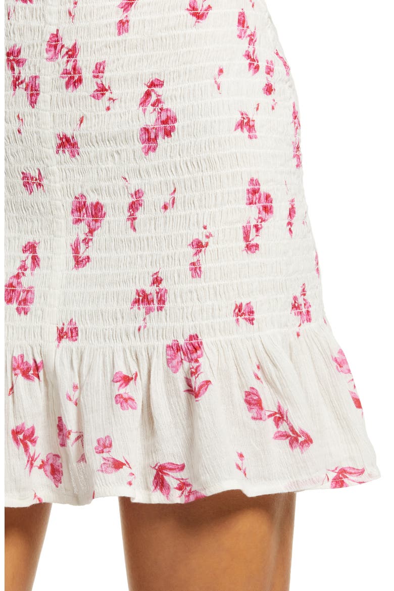 Smocked Miniskirt, Alternate, color, IVORY FALLING FLORAL