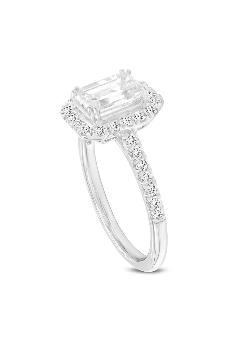 Valora 14K White Gold Emerald Cut Lab Grown Diamond Halo Engagement Ring - 1.95 ctw, Main, color, 14K White Gold