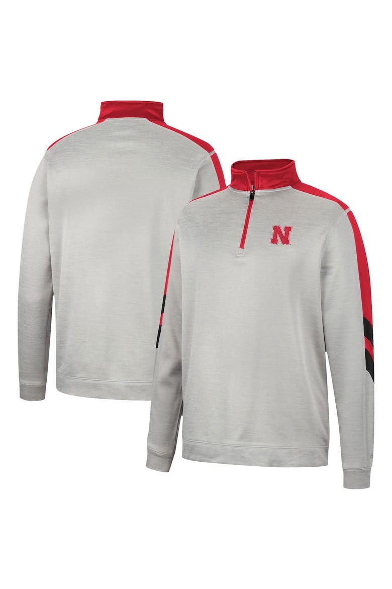 Men's Colosseum Gray/Scarlet Nebraska Huskers Bushwood Fleece Quarter-Zip Jacket, Main, color, Gray