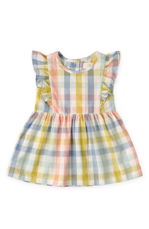 Kids' Checkmate Flutter Sleeve Organic Cotton Dress (Baby & Toddler)