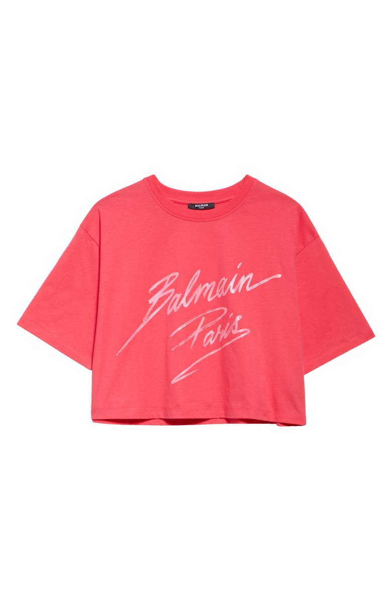 Balmain Baseball Logo Crop Graphic T-Shirt, Alternate, color, Fuschia/ Multi