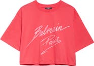 Balmain Baseball Logo Crop Graphic T-Shirt