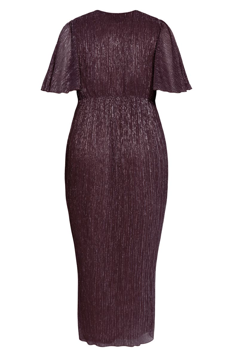 City Chic Macy Metallic Flutter Sleeve Maxi Dress, Alternate, color, Purple