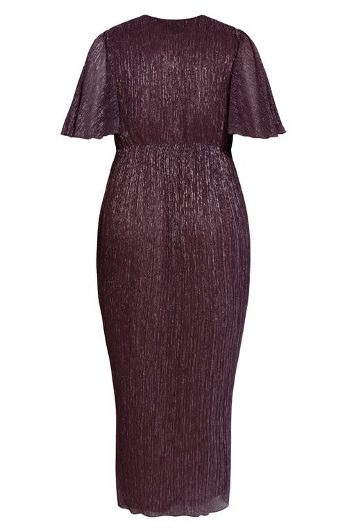 City Chic Macy Metallic Flutter Sleeve Maxi Dress In Purple