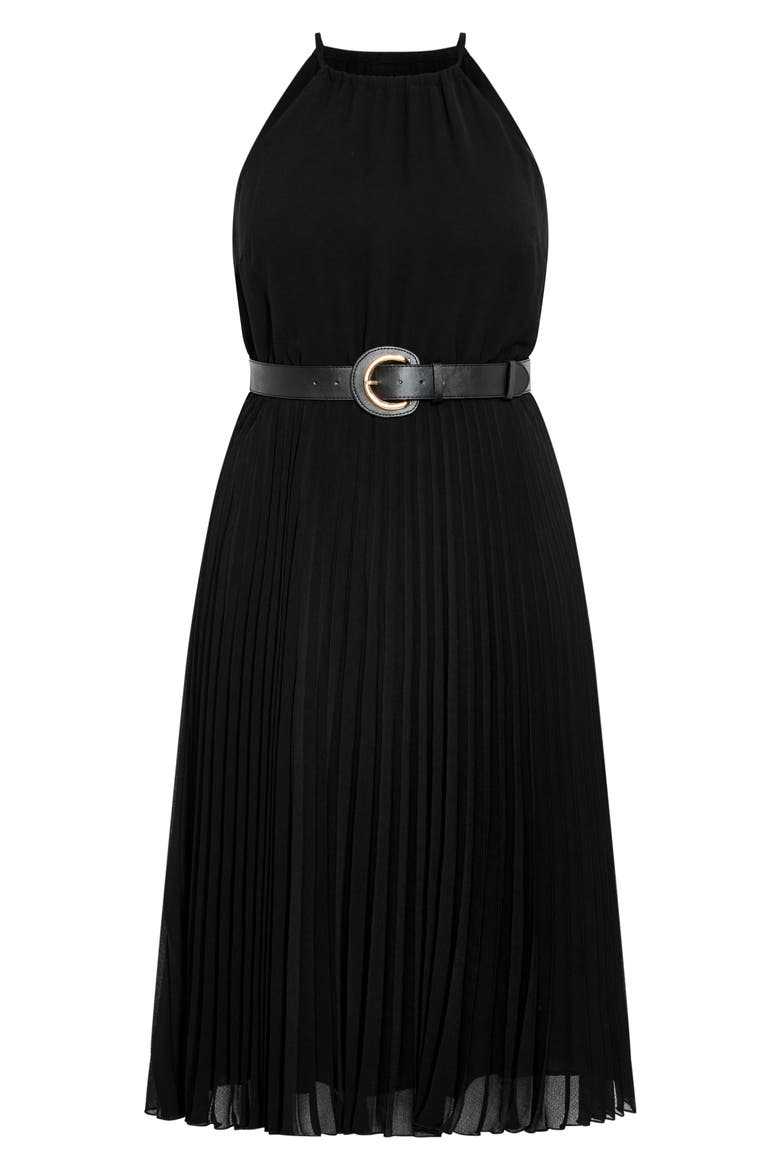 Sleeveless Pleat Dress, Alternate, color, BLACK