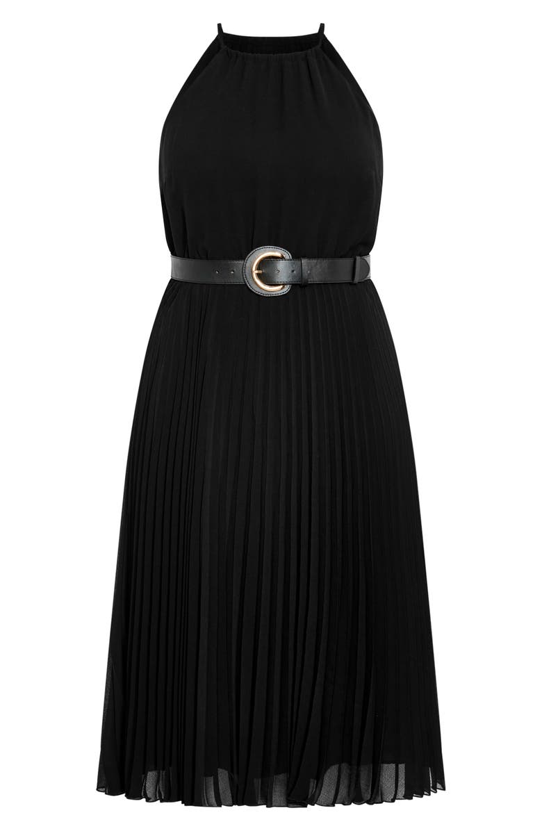 City Chic Sleeveless Pleat Dress, Alternate, color, Black