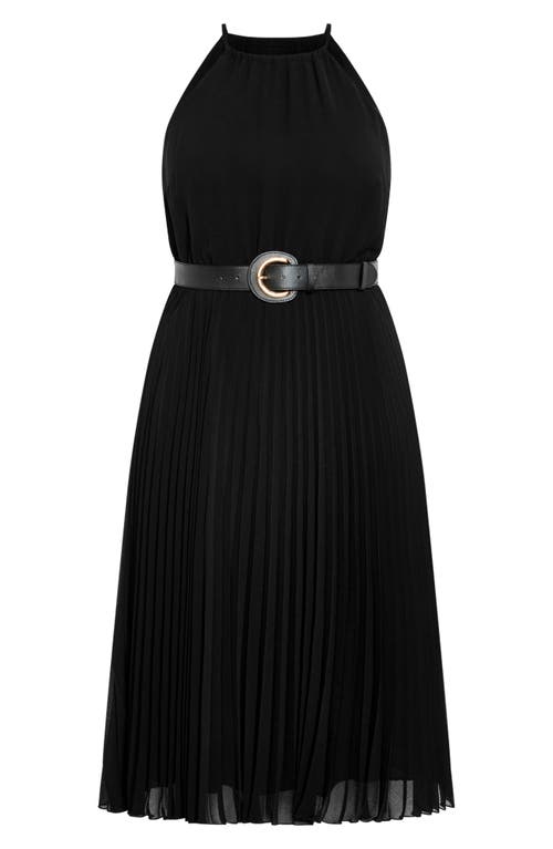 City Chic Sleeveless Pleat Dress In Black