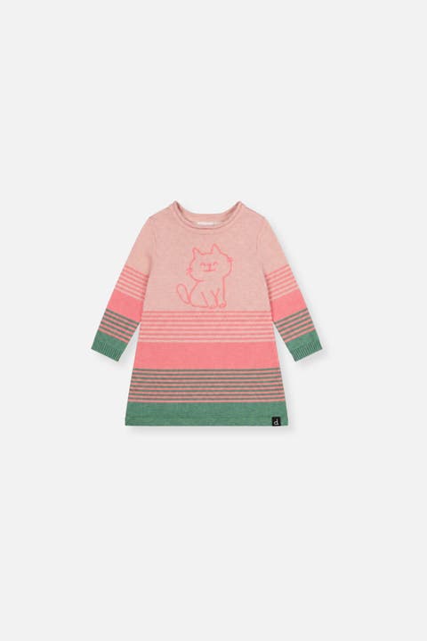 Knitted Stripe Cat Appliqué A-line Dress (baby)