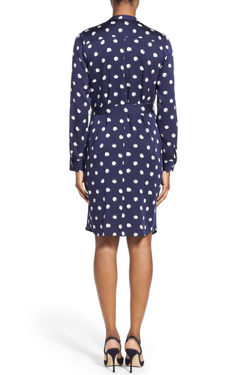 Nordstrom Collection 'Darlington' Print Silk Tie Front Shirtdress, Alternate, color, Navy Evening Irregular Dot