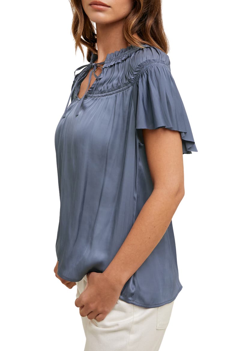 Ruched Satin Top, Alternate, color, SLATE BLUE
