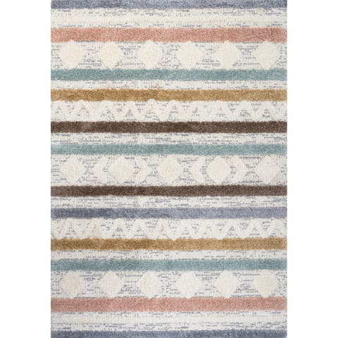 Faiza Moroccan Striped Geometric High-Low Area Rug