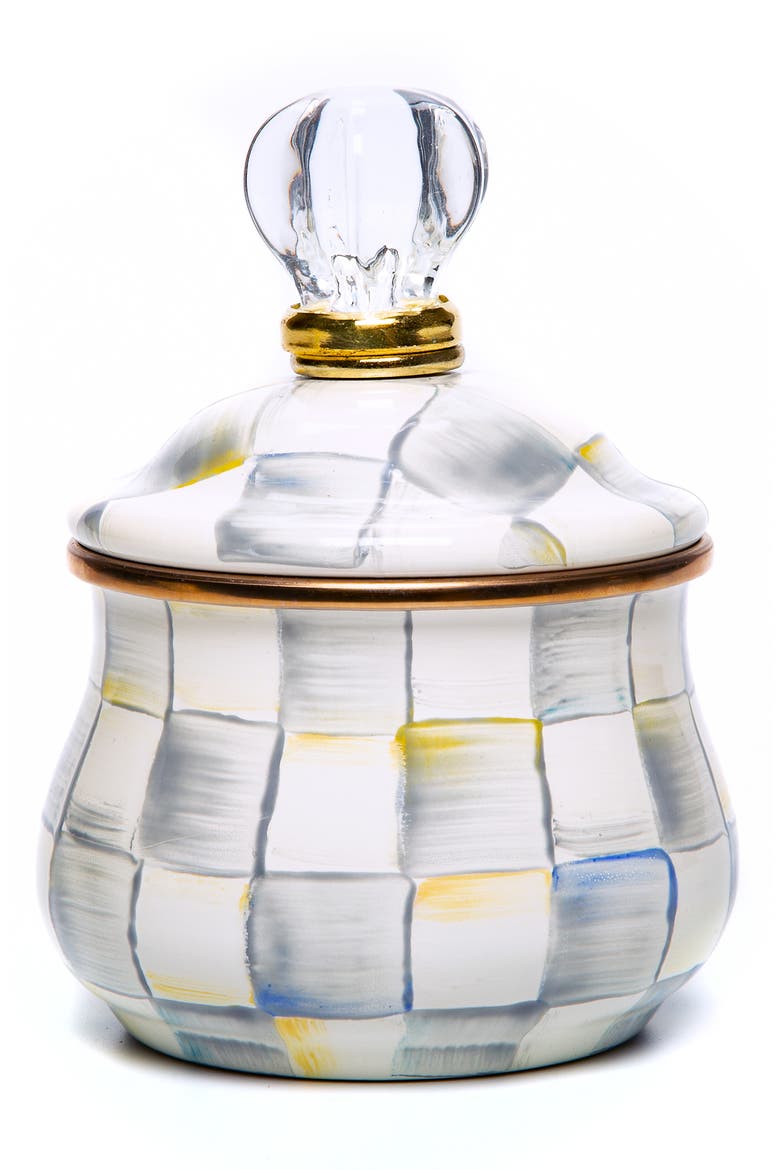 Sterling Check Lidded Sugar Bowl, Main, color, GREY/ WHITE