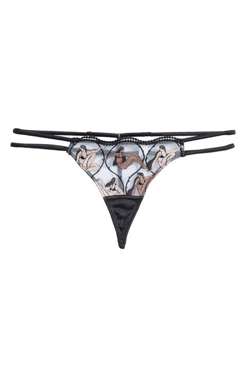 Gio Embroidered Tulle & Satin G-String