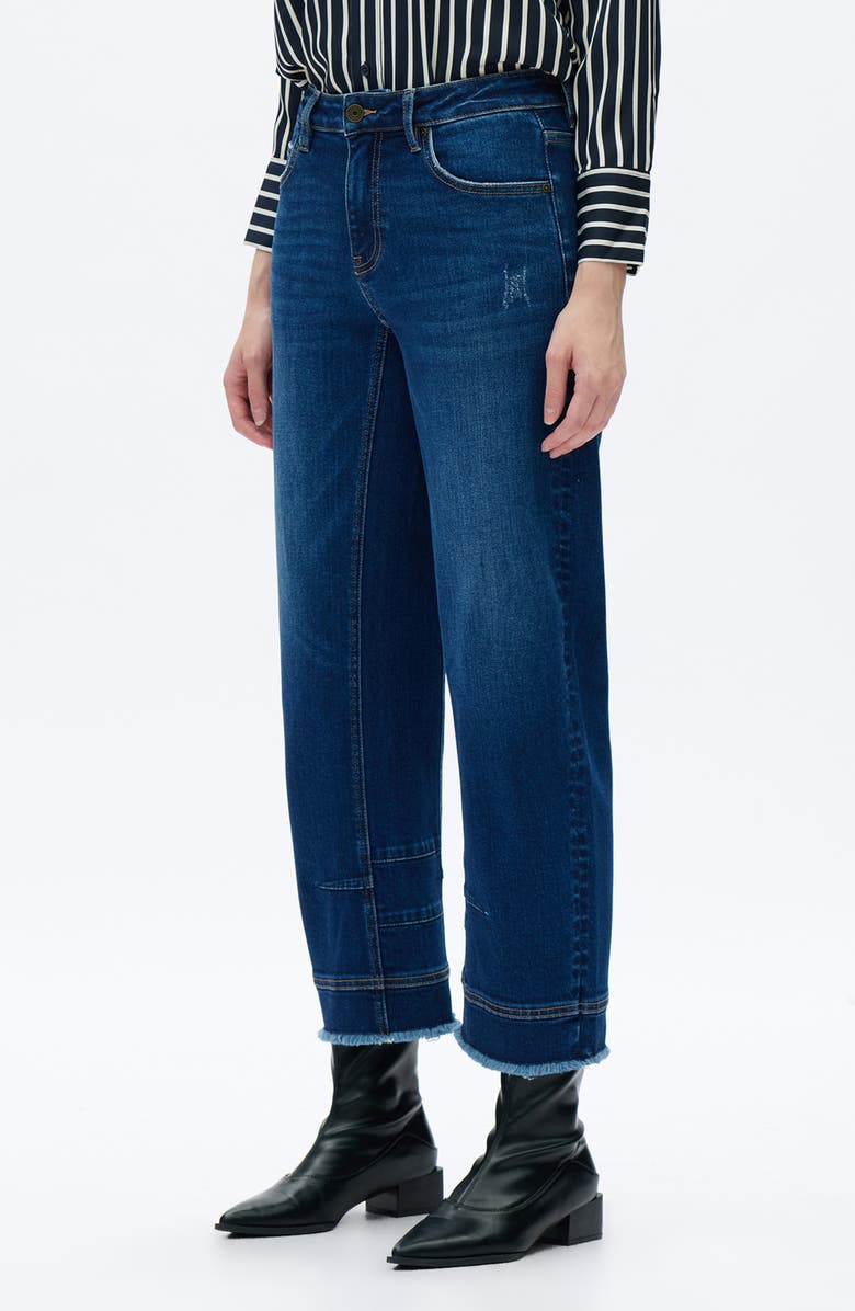 Bayeas Frayed Mid Rise Ankle Barrel Leg Jeans, Alternate, color, Dark Blue