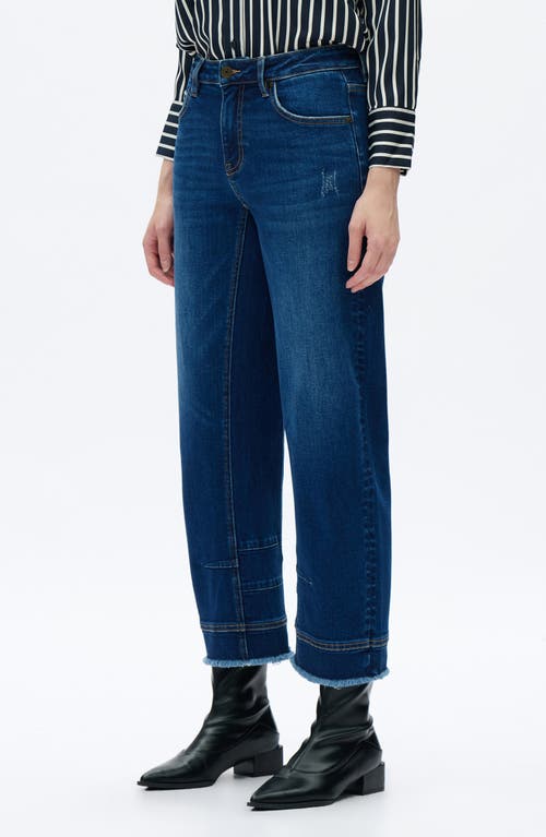 Bayeas Frayed Mid Rise Ankle Barrel Leg Jeans In Blue