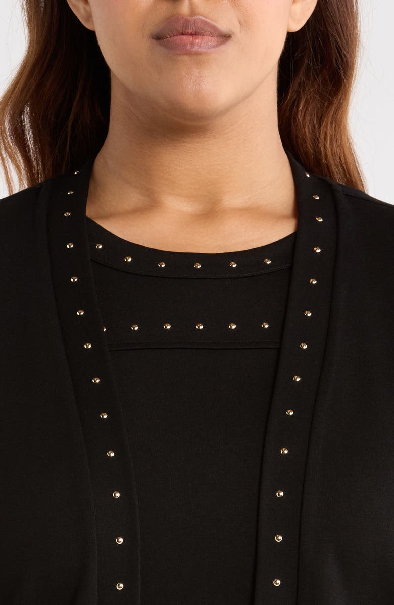 Anne Klein Studded Open Front Cardigan, Alternate, color, Anne Black