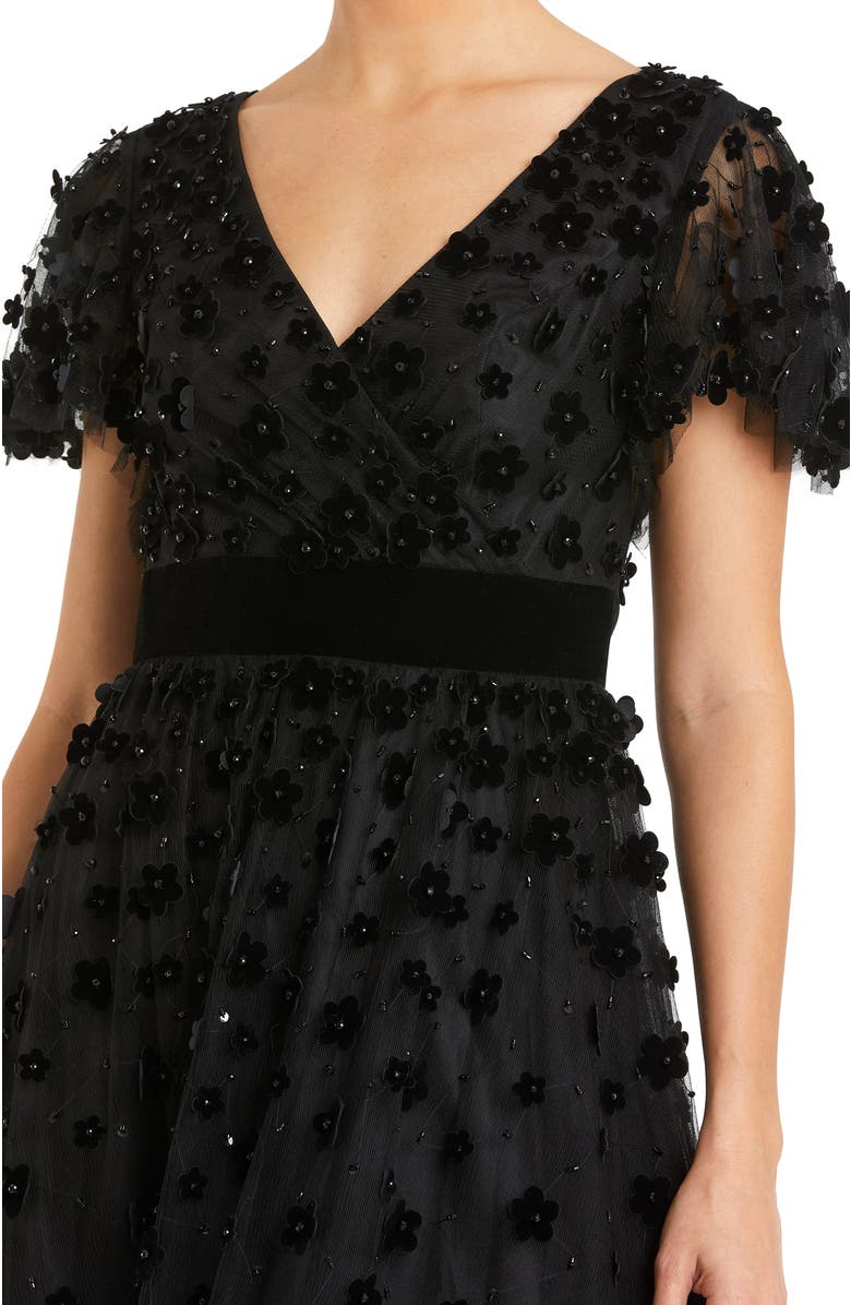 Mac Duggal Embellished Butterfly Sleeve Velvet Hem Midi Dress, Alternate, color, Black