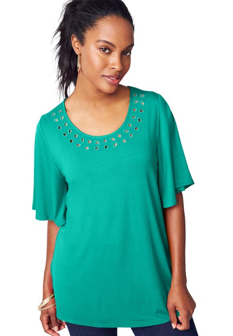 Cutout Flutter Sleeve Tunic (Plus)