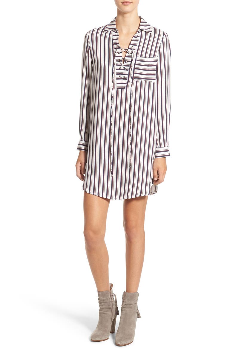 Lace-Up Shirtdress, Main, color, IVORY/ NAVY/ BURGUNDY