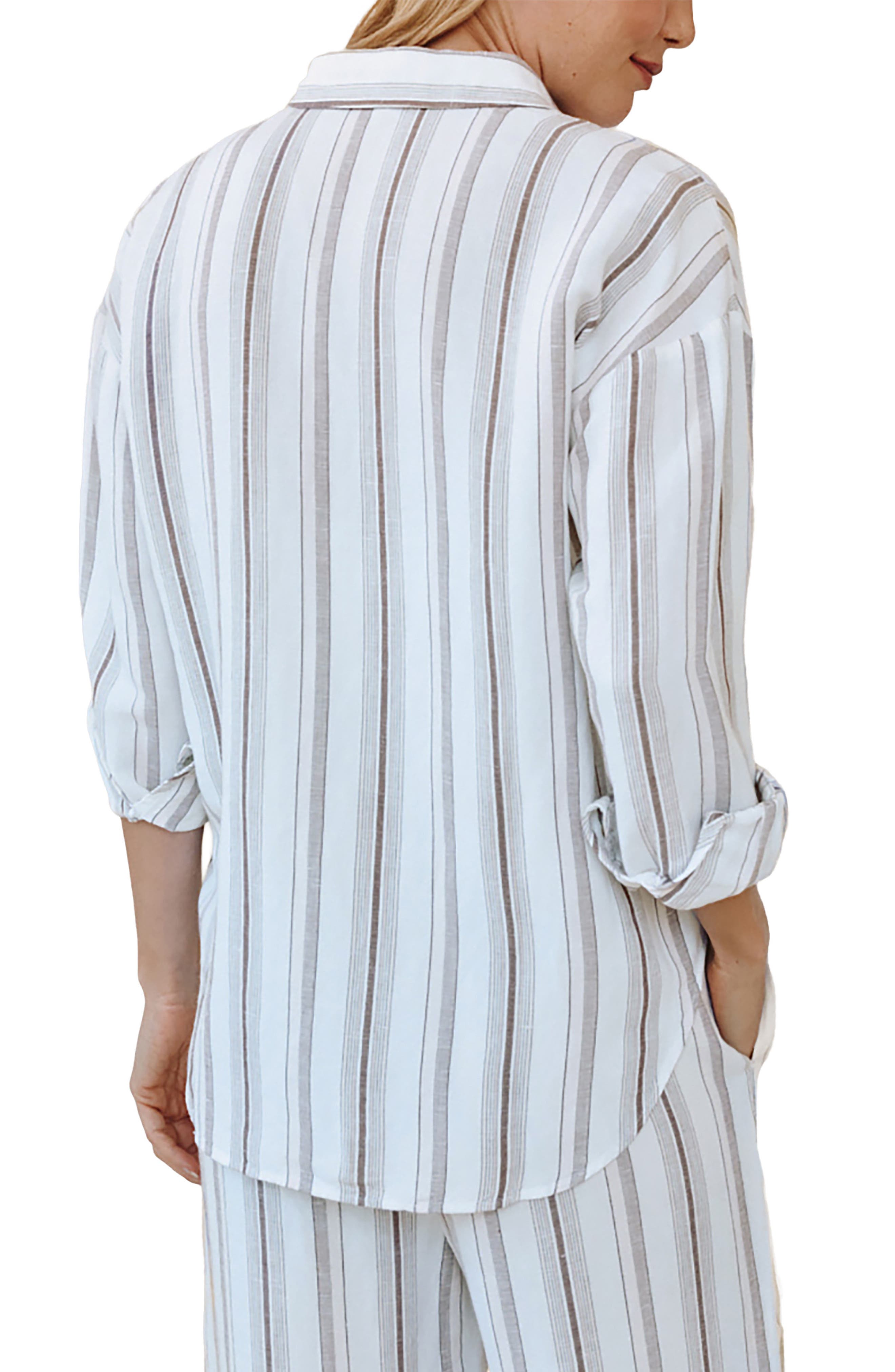 Stripe Oversize Linen Blend Button-Up Shirt - image 2