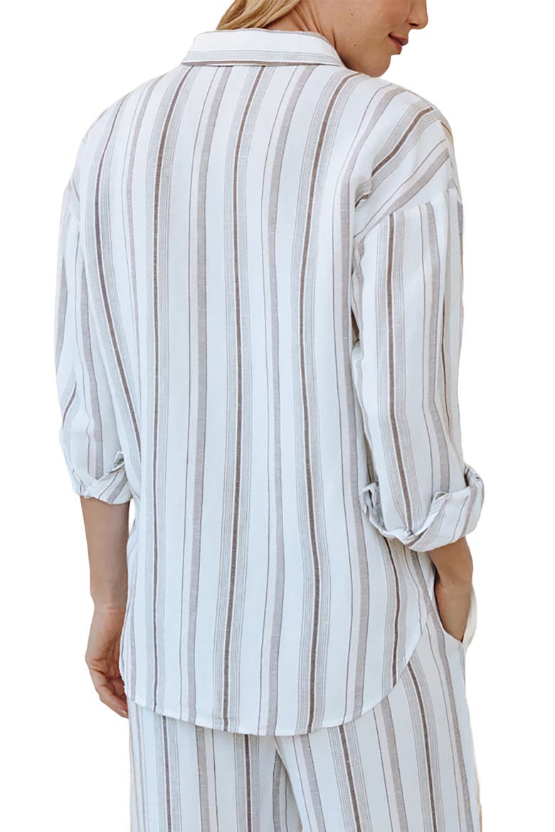 Stripe Oversize Linen Blend Button-Up Shirt, Alternate, color, ROSEWOOD STRIPE