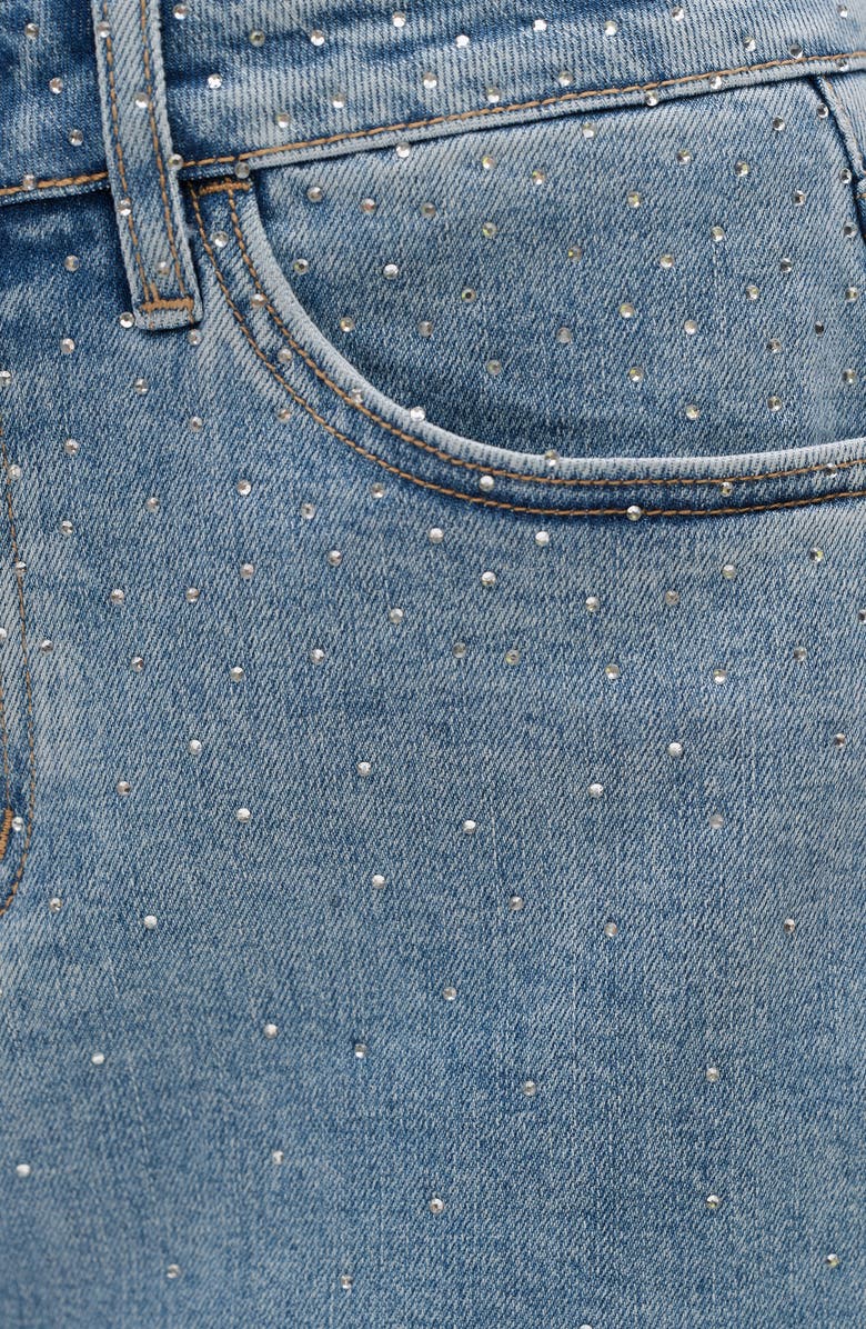 Bayeas Rhinestone Raw Hem Denim Miniskirt, Alternate, color, Blueberry