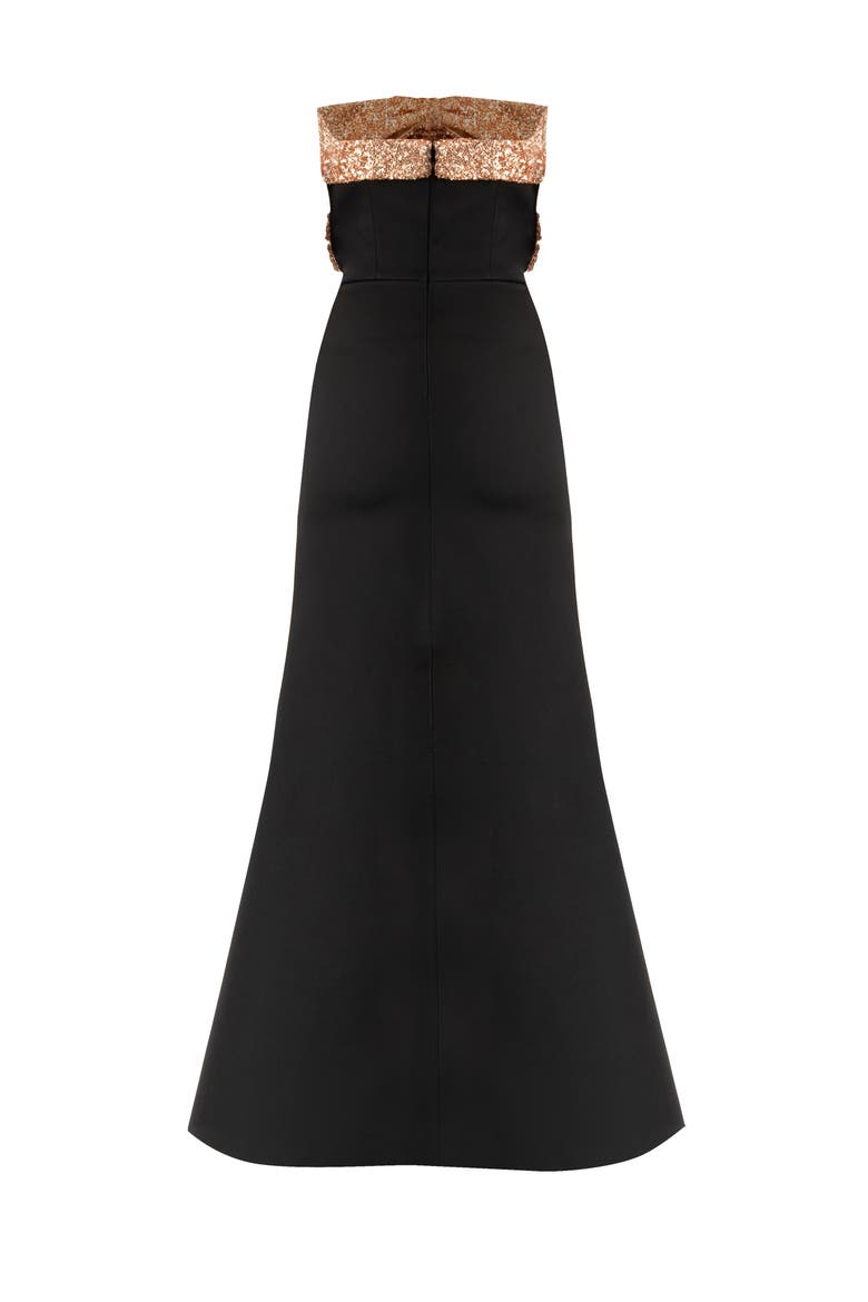 Long Strapless Dress with Sequin Bow, Alternate, color, Black