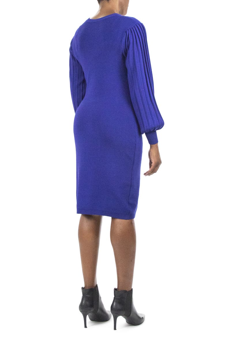 Pleated Bubble Sleeve Sweater Dress, Alternate, color, SAPPHIRE