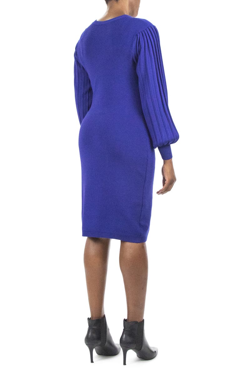 Nina Leonard Pleated Bubble Sleeve Sweater Dress, Alternate, color, Sapphire