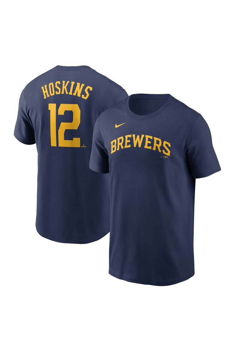 Men's Nike Rhys Hoskins Navy Milwaukee Brewers Fuse Name & Number T-Shirt, Main, color, Navy