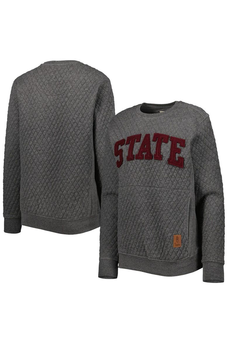 Women's Pressbox Heather Charcoal Mississippi State Bulldogs Moose Quilted Pullover Sweatshirt, Main, color, Heather Charcoal