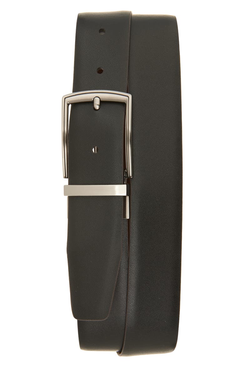 Feather Edge Bonded Leather Belt, Alternate, color, BROWN/ BLACK