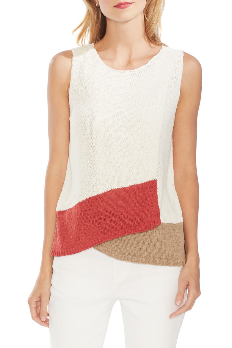Colorblock Crossover Detail Sleeveless Cotton Blend Sweater, Main, color, PEARL IVORY