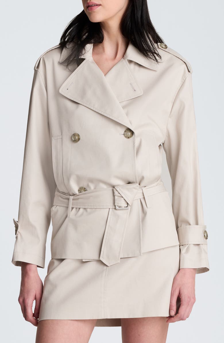 Kenneth Cole Double Breasted Short Trench Coat, Main, color, Oxford Stone